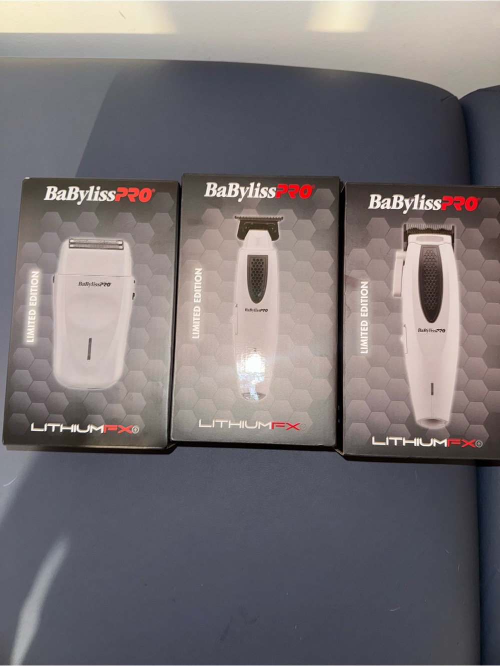 Babyliss Clippers, liners, and shaver.